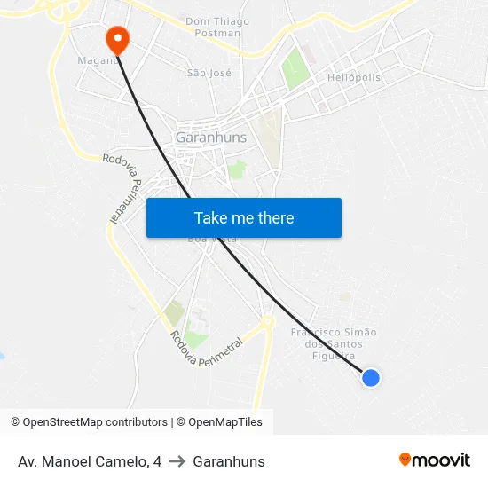 Av. Manoel Camelo, 4 to Garanhuns map