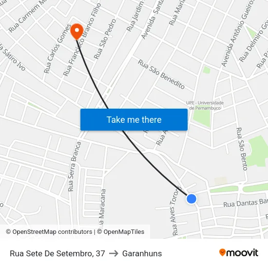 Rua Sete De Setembro, 37 to Garanhuns map