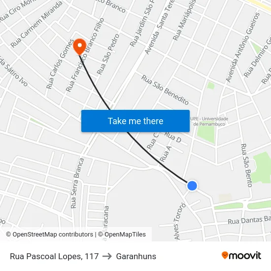 Rua Pascoal Lopes, 117 to Garanhuns map