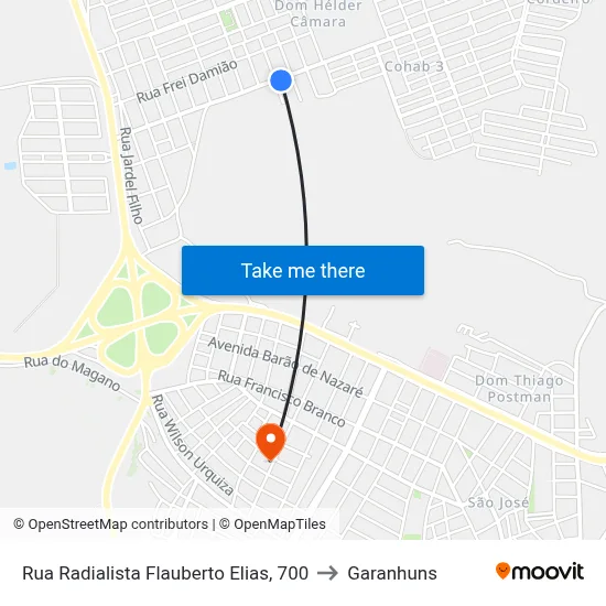 Rua Radialista Flauberto Elias, 700 to Garanhuns map