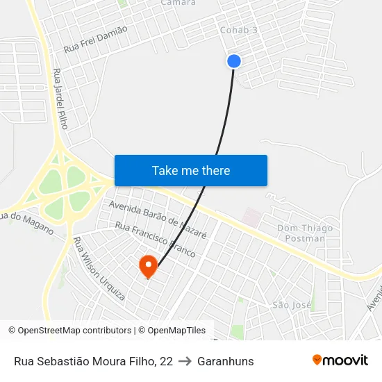 Rua Sebastião Moura Filho, 22 to Garanhuns map