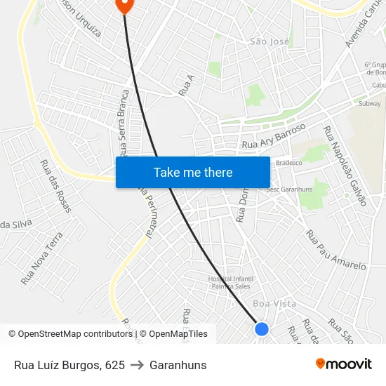 Rua Luíz Burgos, 625 to Garanhuns map