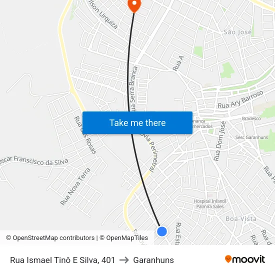 Rua Ismael Tinô E Silva, 401 to Garanhuns map
