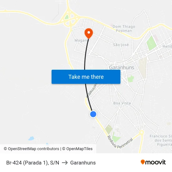 Br-424 (Parada 1), S/N to Garanhuns map