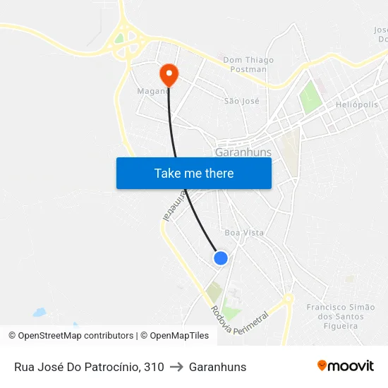 Rua José Do Patrocínio, 310 to Garanhuns map