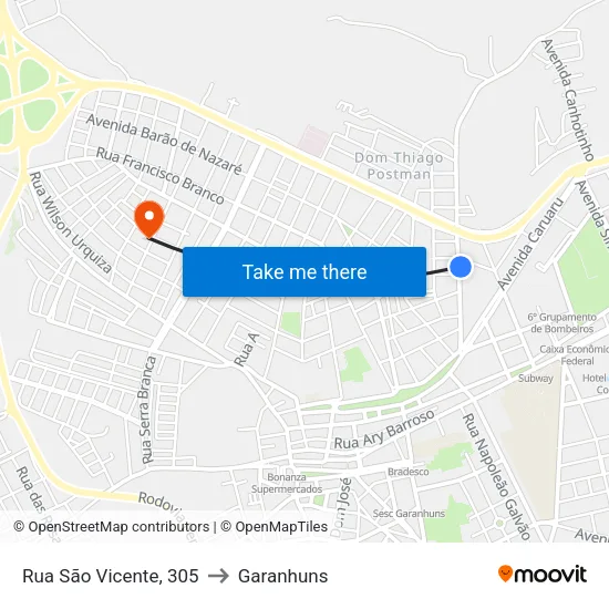 Rua São Vicente, 305 to Garanhuns map