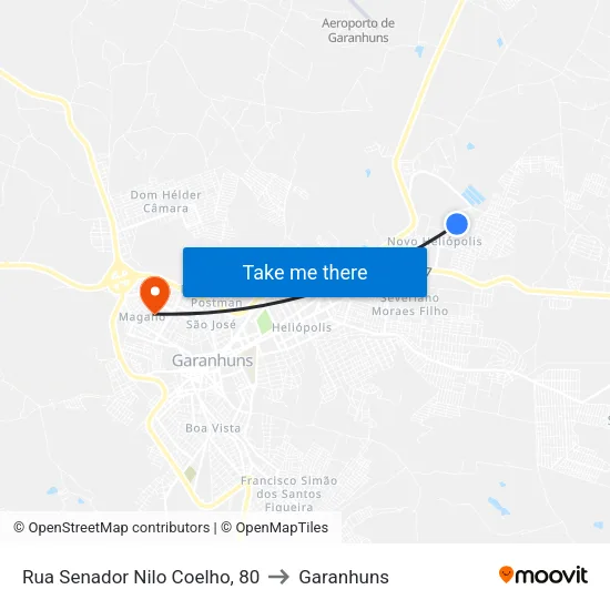 Rua Senador Nilo Coelho, 80 to Garanhuns map