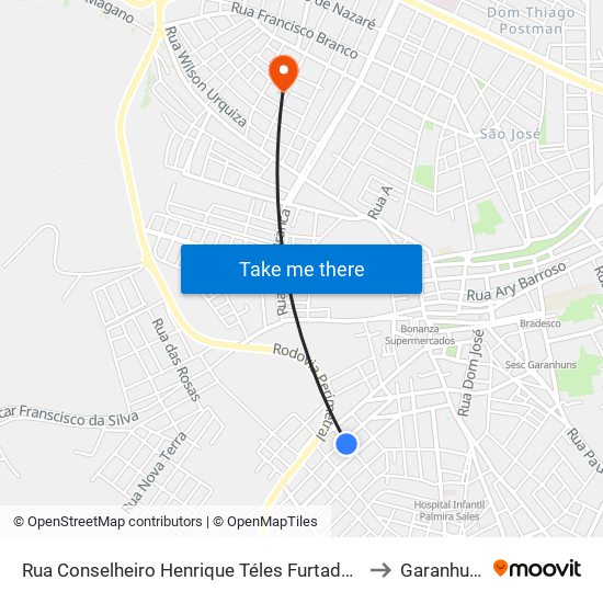 Rua Conselheiro Henrique Téles Furtado, 21 to Garanhuns map
