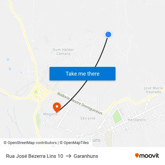 Rua José Bezerra Lins 10 to Garanhuns map