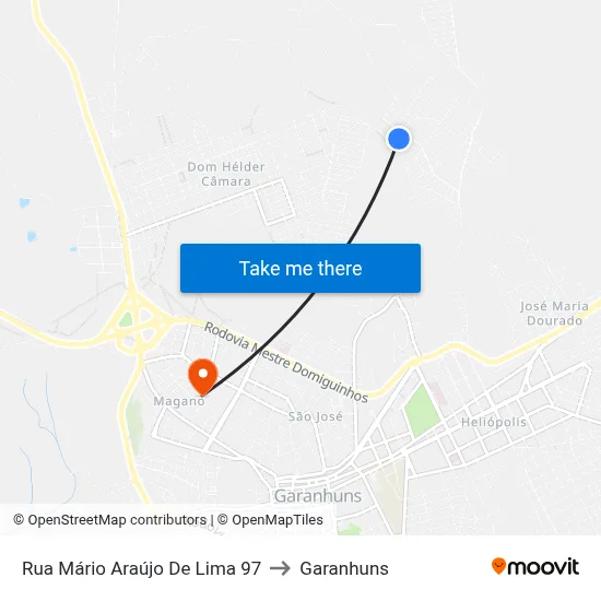 Rua Mário Araújo De Lima 97 to Garanhuns map