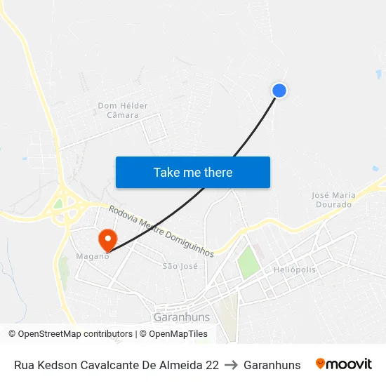 Rua Kedson Cavalcante De Almeida 22 to Garanhuns map