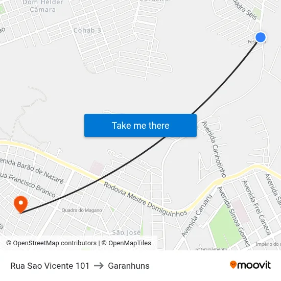 Rua Sao Vicente 101 to Garanhuns map