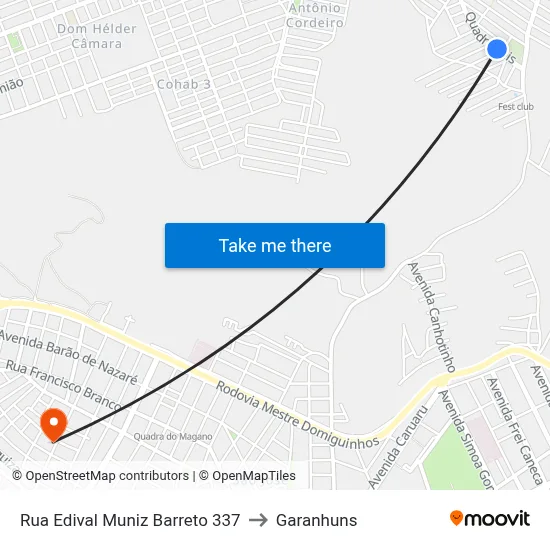 Rua Edival Muniz Barreto 337 to Garanhuns map