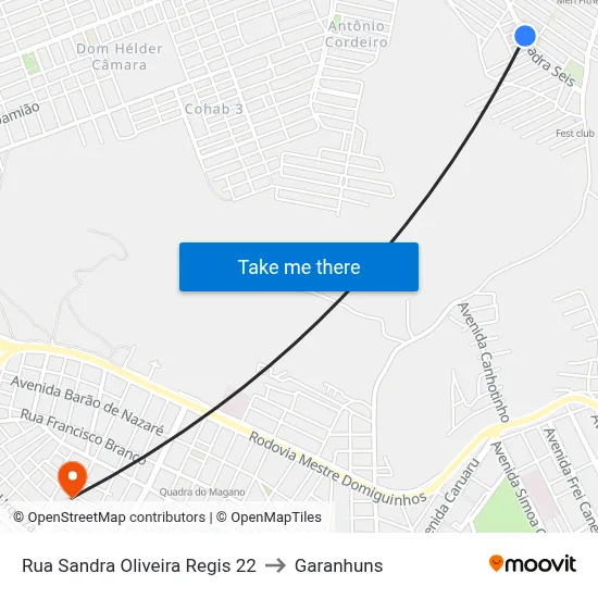 Rua Sandra Oliveira Regis 22 to Garanhuns map