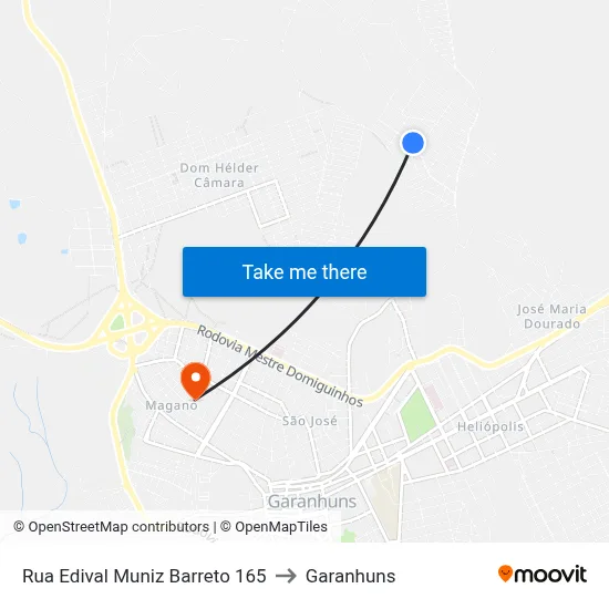 Rua Edival Muniz Barreto 165 to Garanhuns map