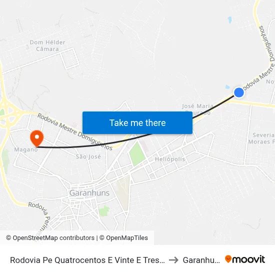 Rodovia Pe Quatrocentos E Vinte E Tres 890 to Garanhuns map