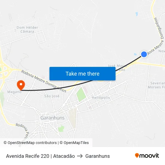 Avenida Recife 220 | Atacadão to Garanhuns map