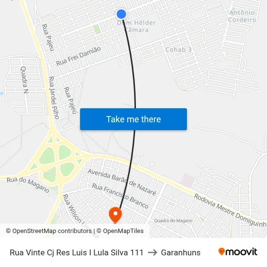 Rua Vinte Cj Res Luis I Lula Silva 111 to Garanhuns map