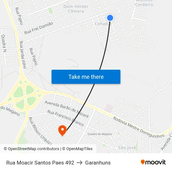 Rua Moacir Santos Paes 492 to Garanhuns map