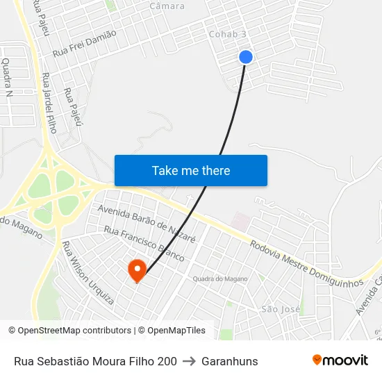 Rua Sebastião Moura Filho 200 to Garanhuns map