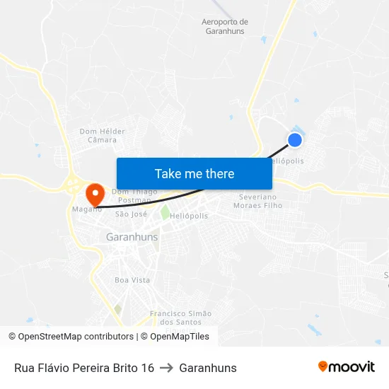 Rua Flávio Pereira Brito 16 to Garanhuns map