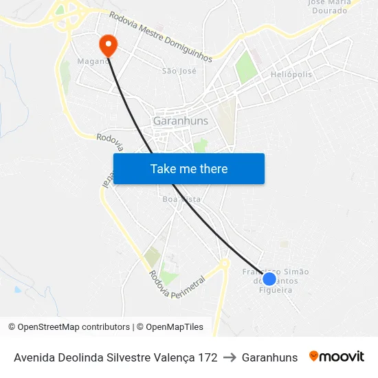 Avenida Deolinda Silvestre Valença 172 to Garanhuns map