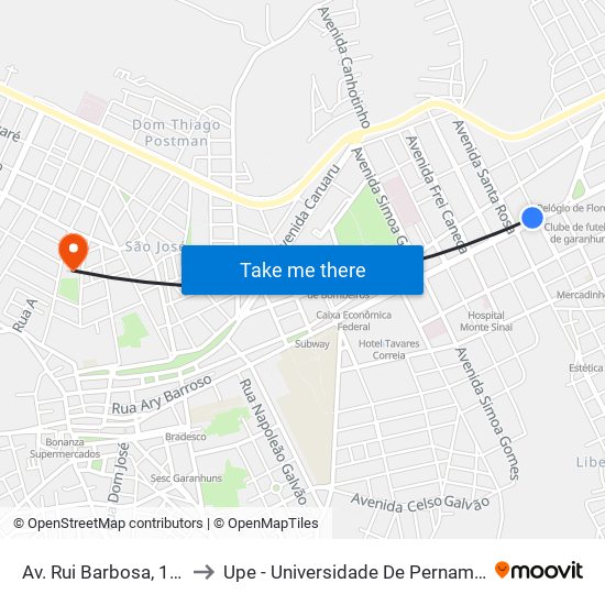 Av. Rui Barbosa, 1061 to Upe - Universidade De Pernambuco map