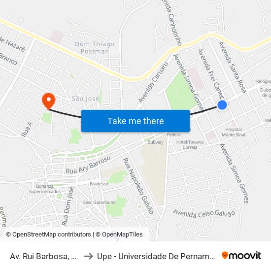 Av. Rui Barbosa, 710 to Upe - Universidade De Pernambuco map
