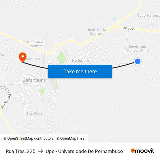 Rua Três, 225 to Upe - Universidade De Pernambuco map