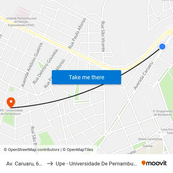 Av. Caruaru, 676 to Upe - Universidade De Pernambuco map