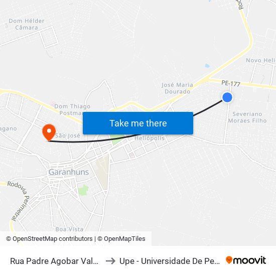 Rua Padre Agobar Valença, 833 to Upe - Universidade De Pernambuco map