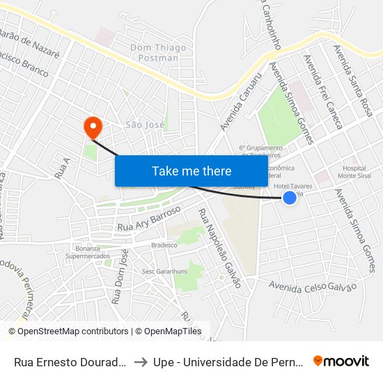 Rua Ernesto Dourado, 196 to Upe - Universidade De Pernambuco map