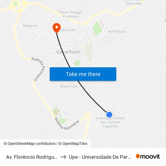 Av. Florêncio Rodrigues, 186 to Upe - Universidade De Pernambuco map