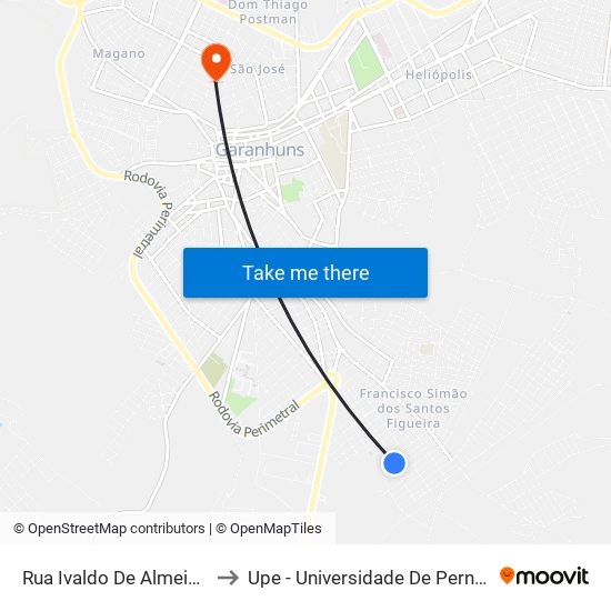 Rua Ivaldo De Almeida, 401 to Upe - Universidade De Pernambuco map