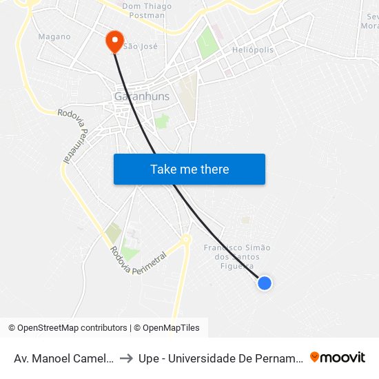 Av. Manoel Camelo, 5 to Upe - Universidade De Pernambuco map