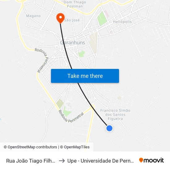 Rua João Tiago Filho, 284 to Upe - Universidade De Pernambuco map