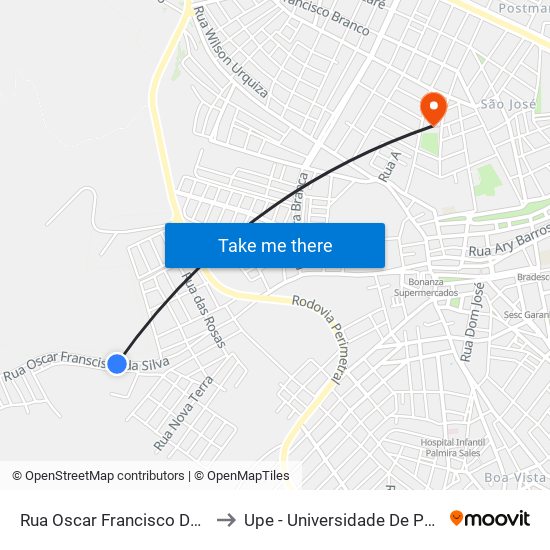 Rua Oscar Francisco Da Silva, 761 to Upe - Universidade De Pernambuco map