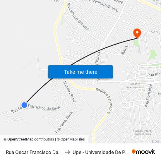 Rua Oscar Francisco Da Silva, 1068 to Upe - Universidade De Pernambuco map