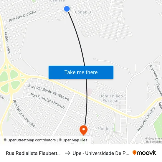 Rua Radialista Flauberto Elias, 120 to Upe - Universidade De Pernambuco map