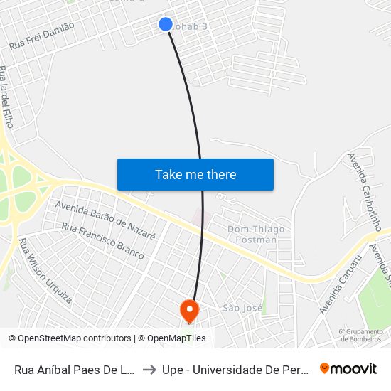 Rua Aníbal Paes De Líra, 289 to Upe - Universidade De Pernambuco map