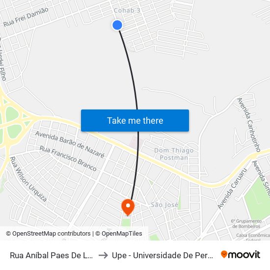 Rua Aníbal Paes De Líra, 131 to Upe - Universidade De Pernambuco map