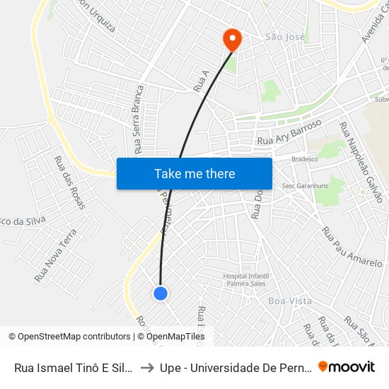 Rua Ismael Tinô E Silva, 215 to Upe - Universidade De Pernambuco map