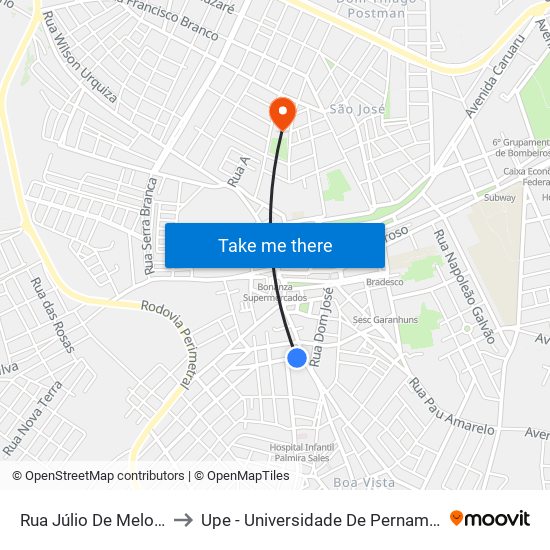 Rua Júlio De Melo, 31 to Upe - Universidade De Pernambuco map