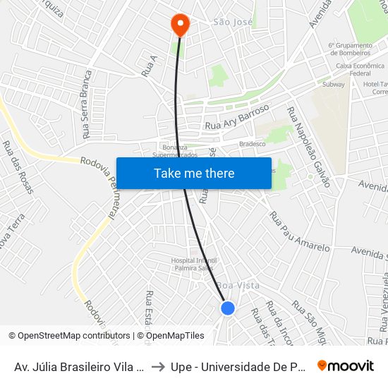 Av. Júlia Brasileiro Vila Nova, 223 to Upe - Universidade De Pernambuco map