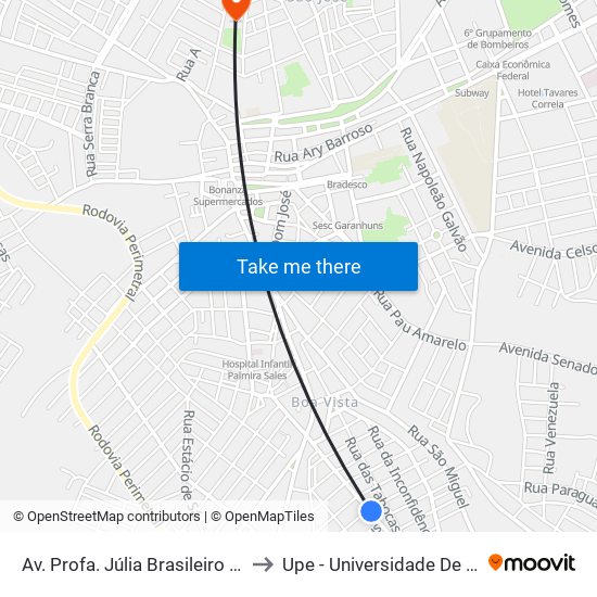 Av. Profa. Júlia Brasileiro Vila Nova, 631 to Upe - Universidade De Pernambuco map