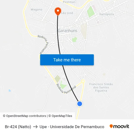 Br-424 (Natto) to Upe - Universidade De Pernambuco map