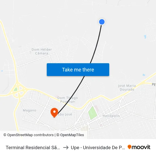 Terminal Residencial São Vicente III to Upe - Universidade De Pernambuco map