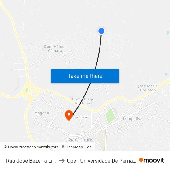 Rua José Bezerra Lins 10 to Upe - Universidade De Pernambuco map