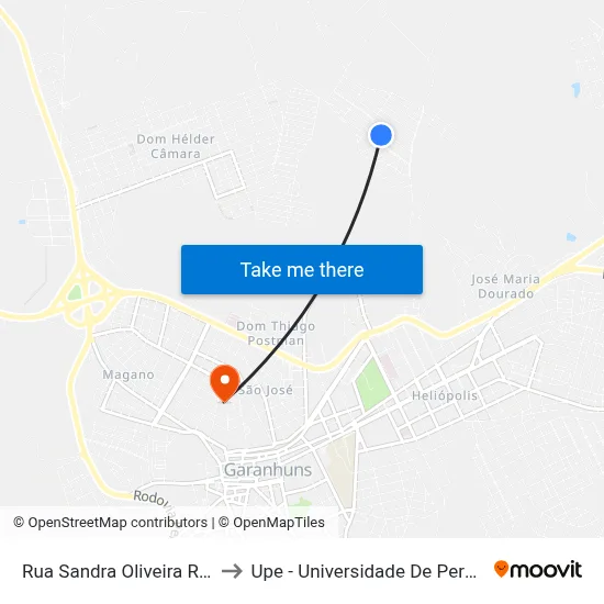 Rua Sandra Oliveira Regis 22 to Upe - Universidade De Pernambuco map