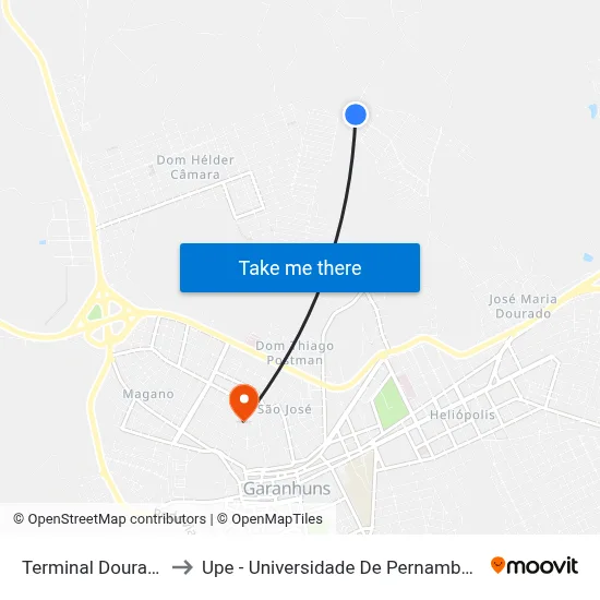 Terminal Dourado to Upe - Universidade De Pernambuco map